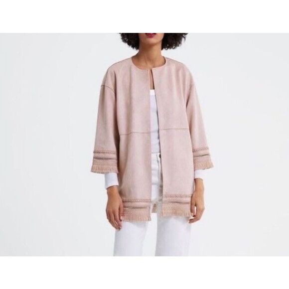 Zara Womens Dusty Pink Faux Suede Fringe Jacket Size XS - Picture 1 of 10